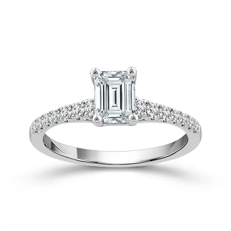 0.88 Carat Emerald-Cut Lab-Grown Diamond Engagement Ring – 14K White Gold 1