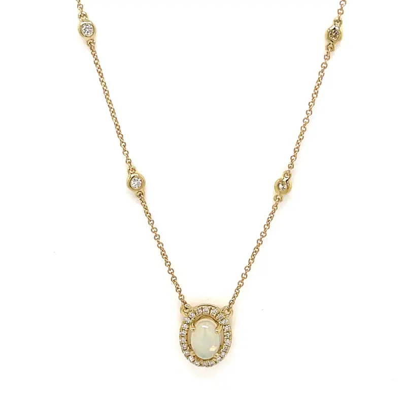 1.17 Carat Oval Opal And Diamond Halo Pendant In 14K Yellow Gold 1