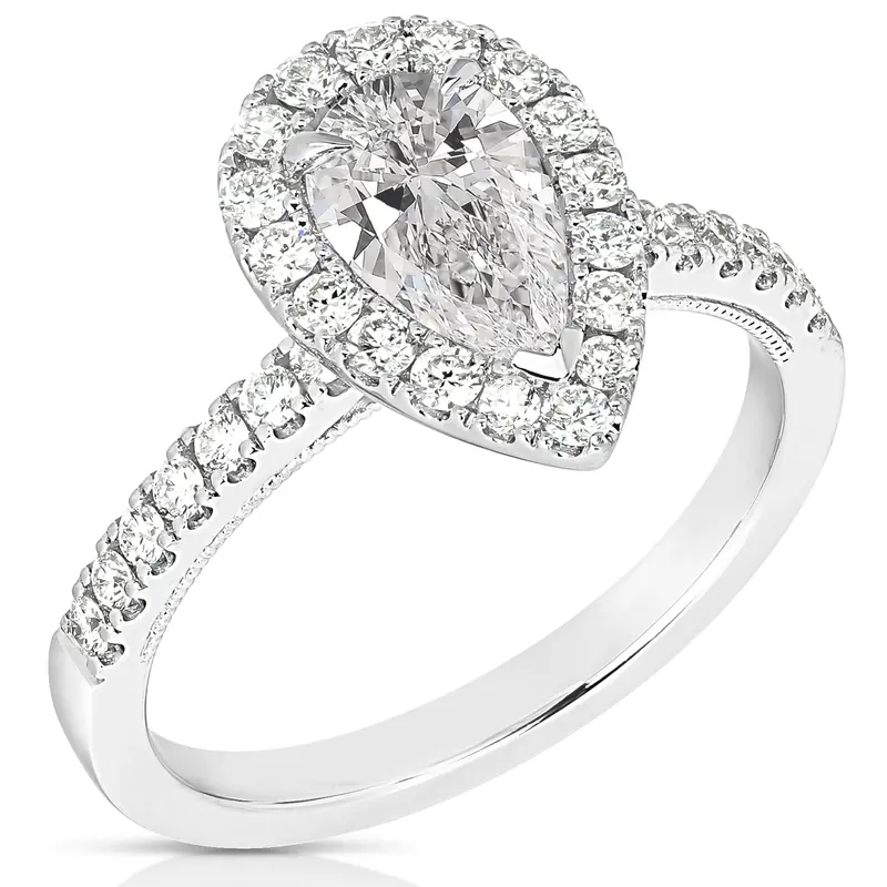1.50 Carat Pear-Shaped Lab-Grown Diamond Halo Engagement Ring In 14K White Gold 1