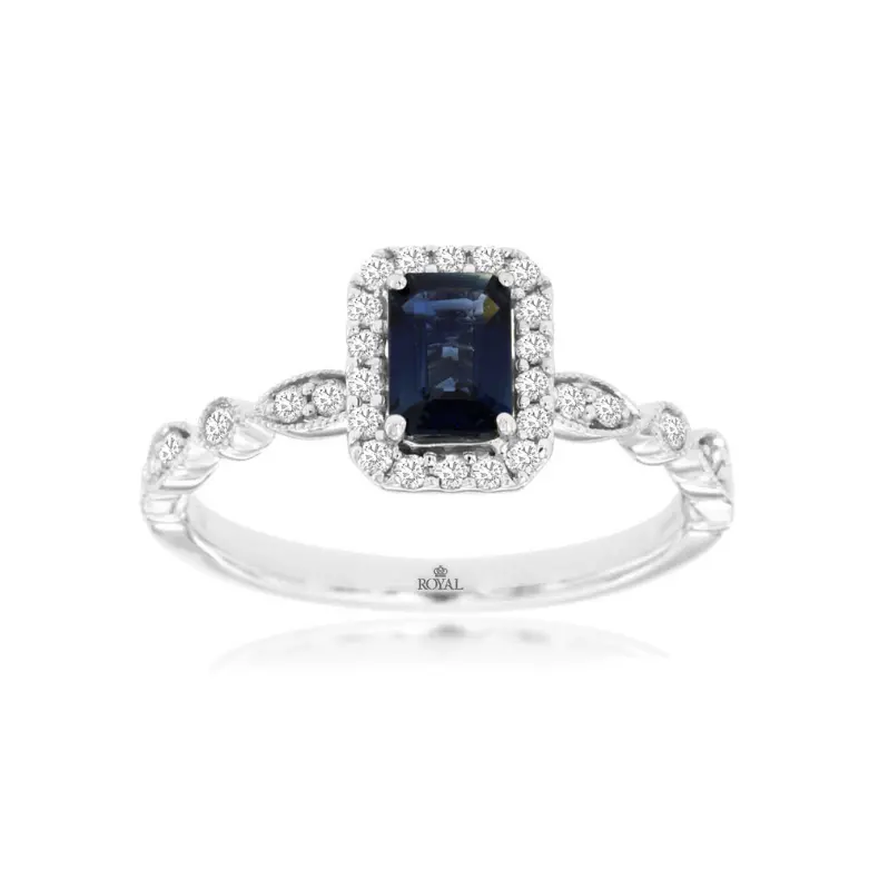 1 Carat Emerald-Cut Sapphire And Diamond Ring In 14K White Gold 1