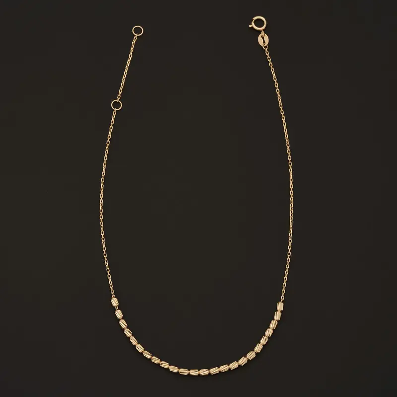10-Inch Adjustable Diamond-Cut Bead Anklet In 14K Yellow Gold 1