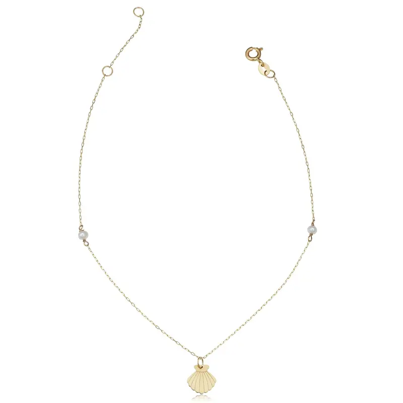 10-Inch Pearl And Seashell Accent Anklet In 14K Yellow Gold 1