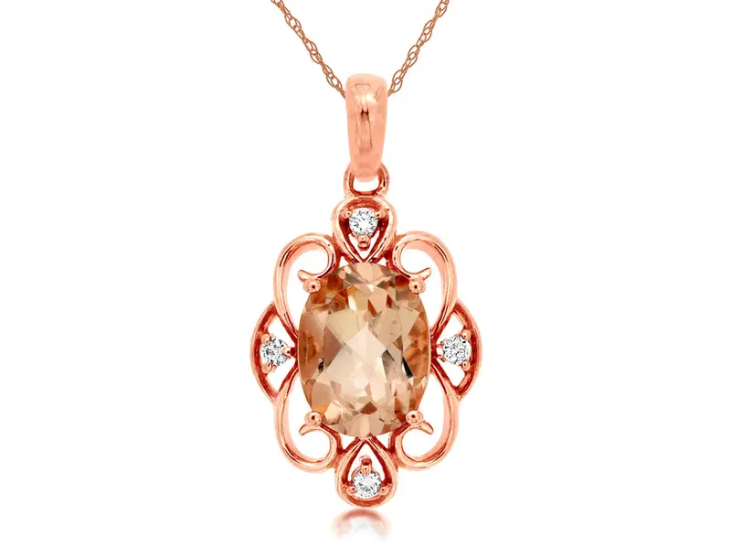 10K Rose Gold Morganite And Diamond Pendant (1.04Ctw) 1