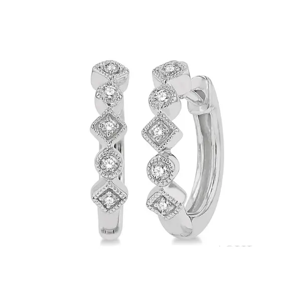 10K White Gold Circular & Rhombus Diamond Huggie Earrings – 0.10 Ct Tw 1