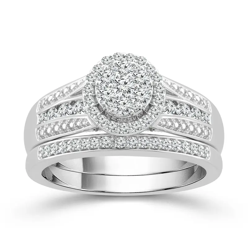 10K White Gold Cluster Halo Diamond Wedding Set – 3.00 Ct 1