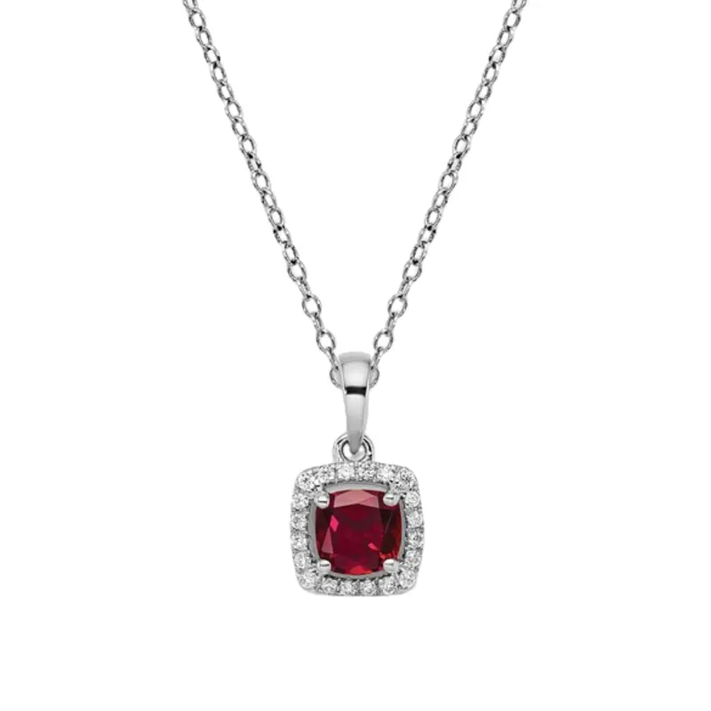 10K White Gold Created Ruby And Diamond Pendant 1