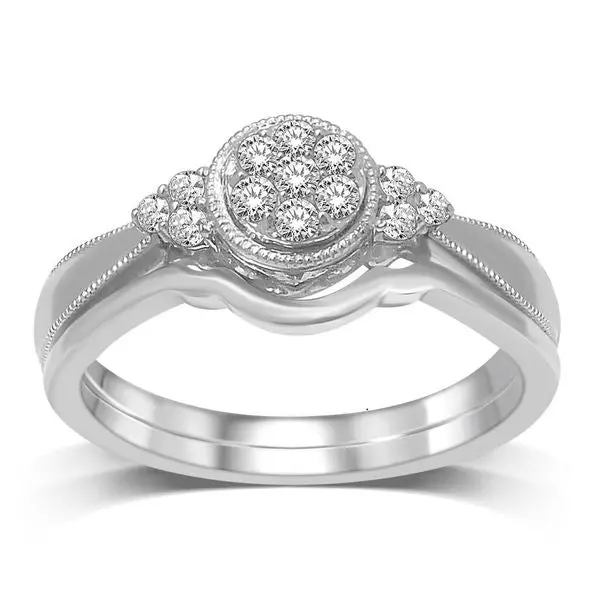 10K White Gold Diamond Bridal Ring – 1/5 Carat Total Weight 1
