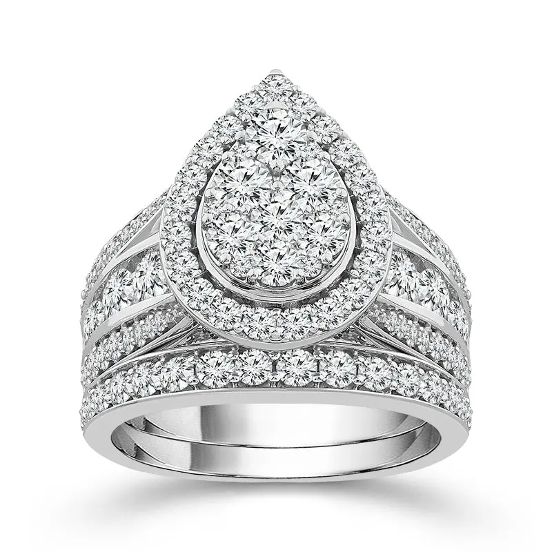 10K White Gold Pear-Shaped Halo Diamond Wedding Set – 0.50 Ct 1