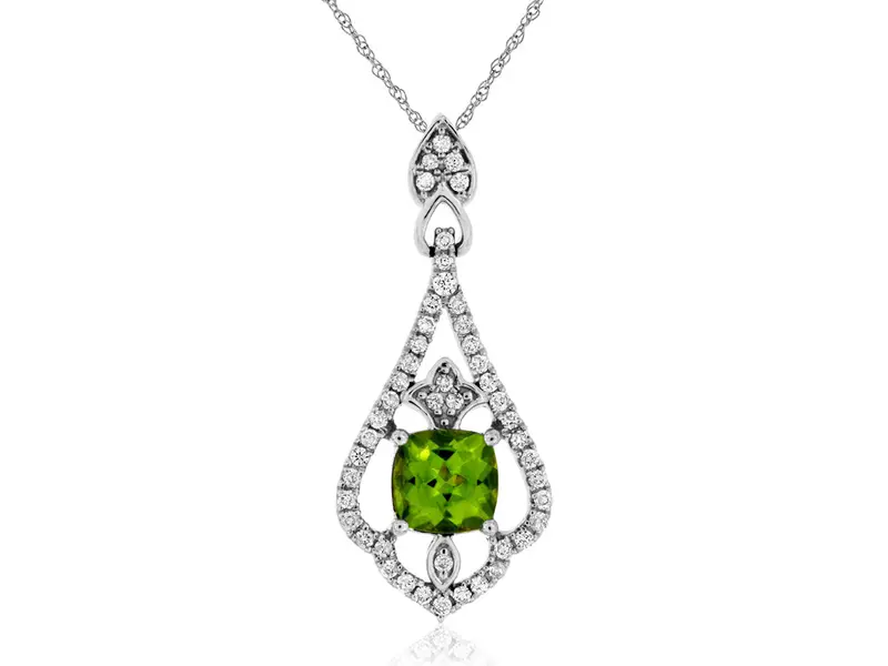 10K White Gold Peridot And Diamond Pendant (1.29Ctw) 1
