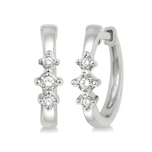 10K White Gold Three-Stone Diamond Huggie Earrings – 0.16 Ct Tw 1