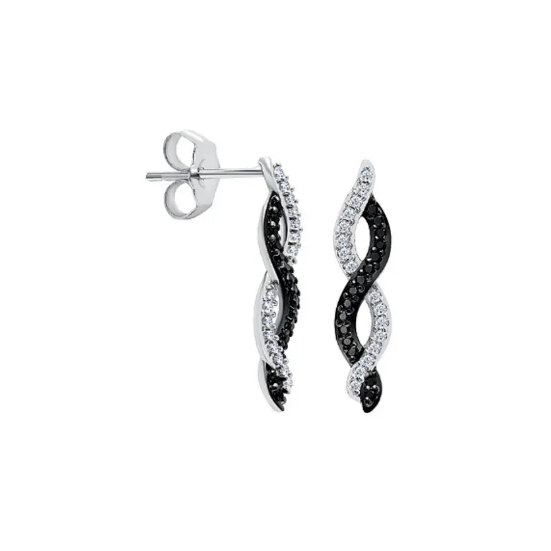 10K White Gold Twisted Black-And-White Diamond Earrings – 0.20 Ct Tw 1