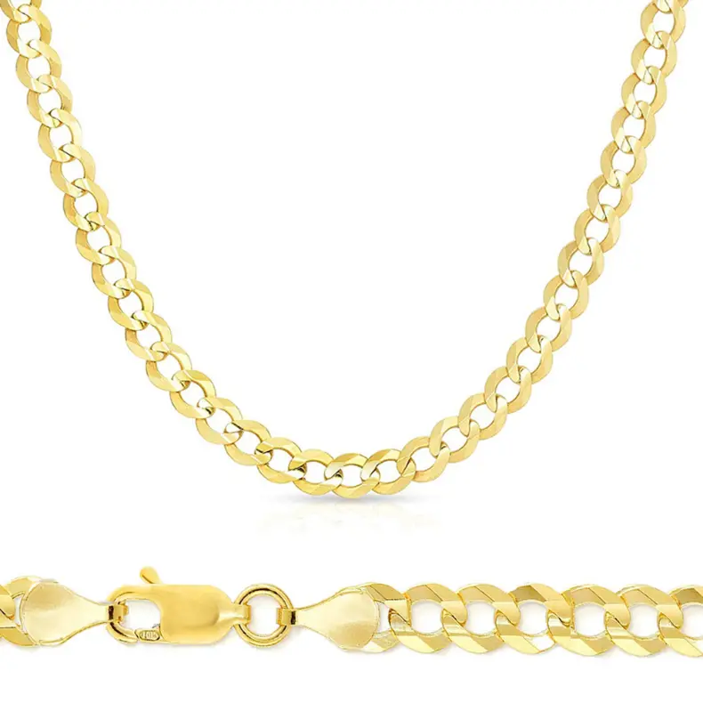 10K Yellow Gold 24-Inch 7Mm Flat Curb Necklace Chain 1