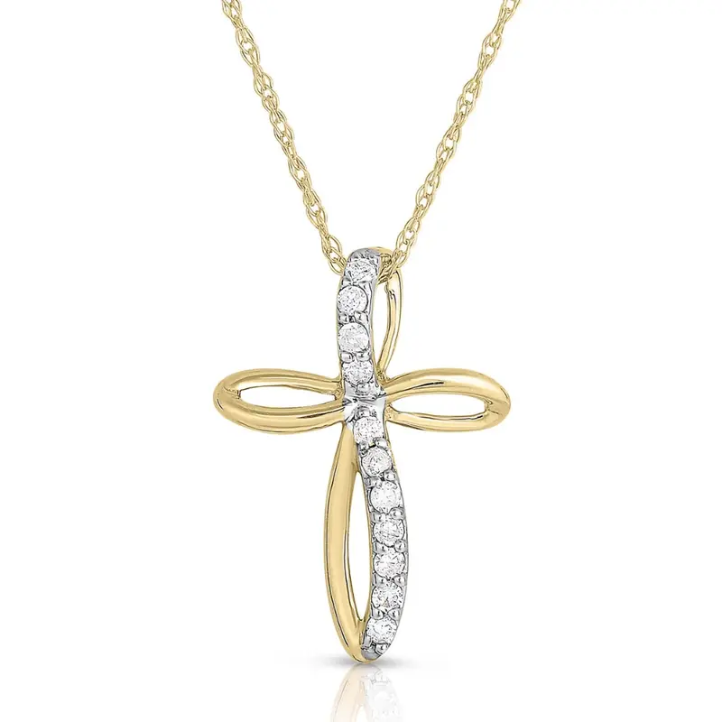10K Yellow Gold Diamond Cross Pendant – 0.10 Carat Total Weight 1