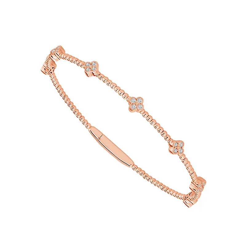 14K Rose Gold Flower-Design Flexible Diamond Bangle – 0.375 Carat Total Weight 1