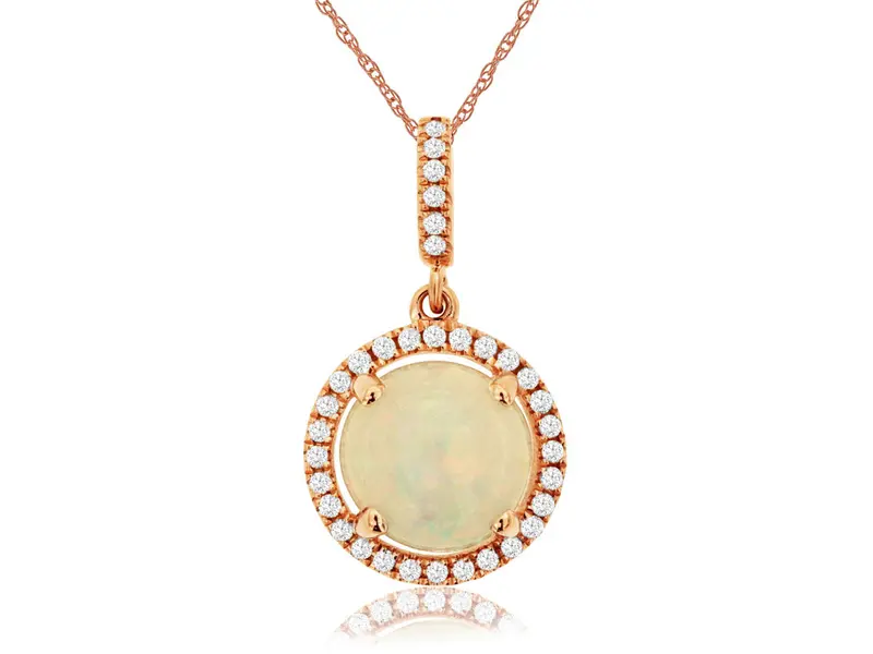 14K Rose Gold Opal And Diamond Pendant (1.33Ctw) 1