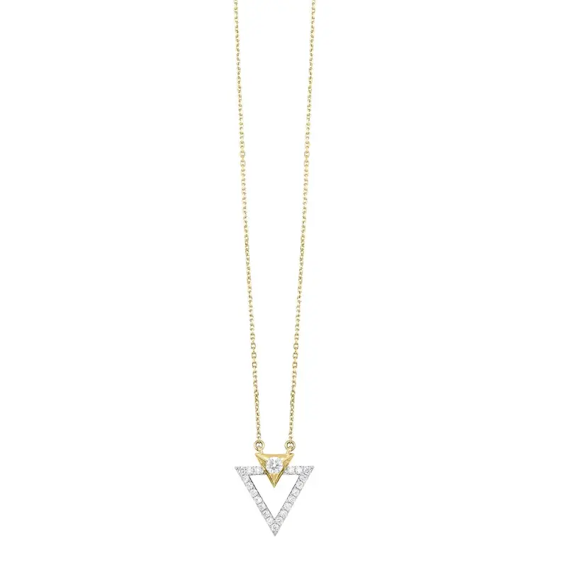 14K Two-Tone Gold Diamond Triangle Pendant – 0.25 Carat Total Weight 1