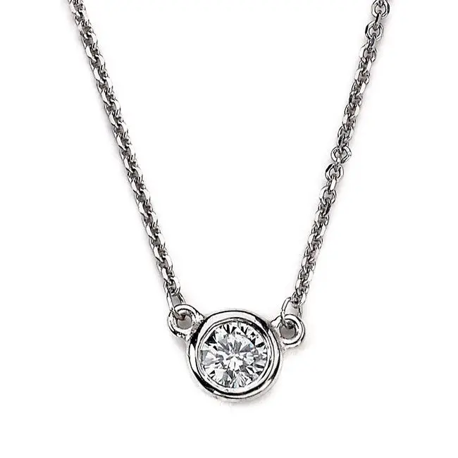 14K White Gold Bezel-Set Solitaire Diamond Necklace – 0.25 Carat, G Color, Si1 Clarity 1