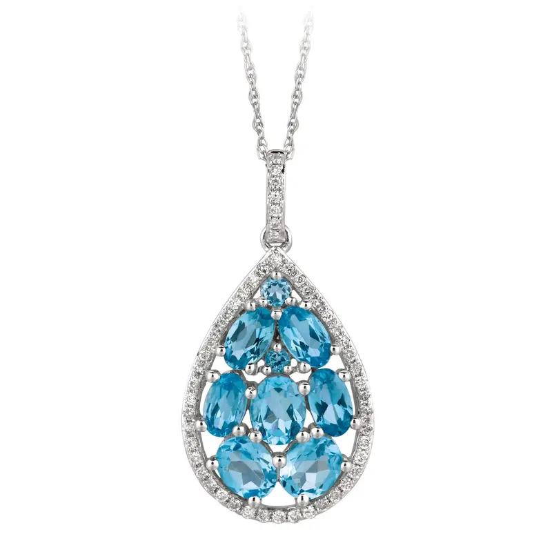 14K White Gold Blue Topaz And Diamond Pendant (2.70Ctw) 1