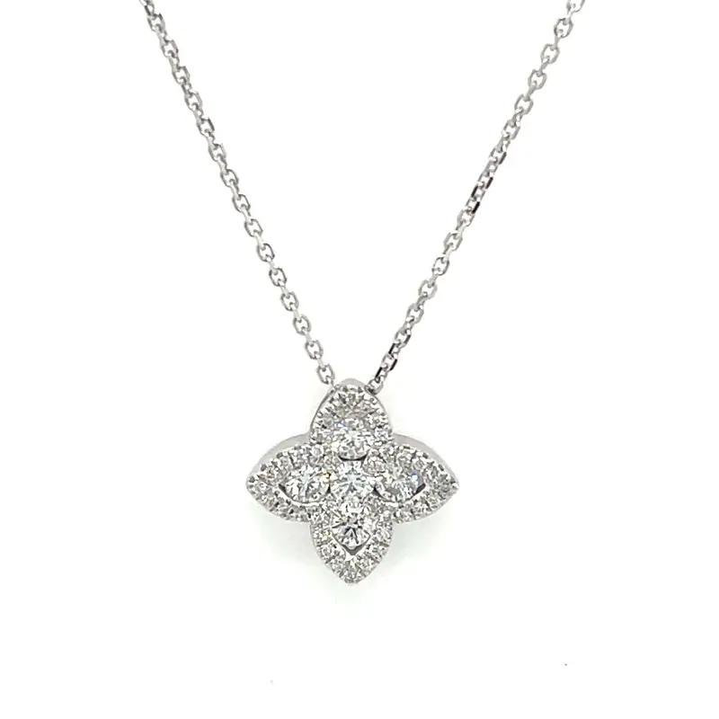 14K White Gold Clover Pendant Featuring 1/2 Carat Total Weight Diamonds 1