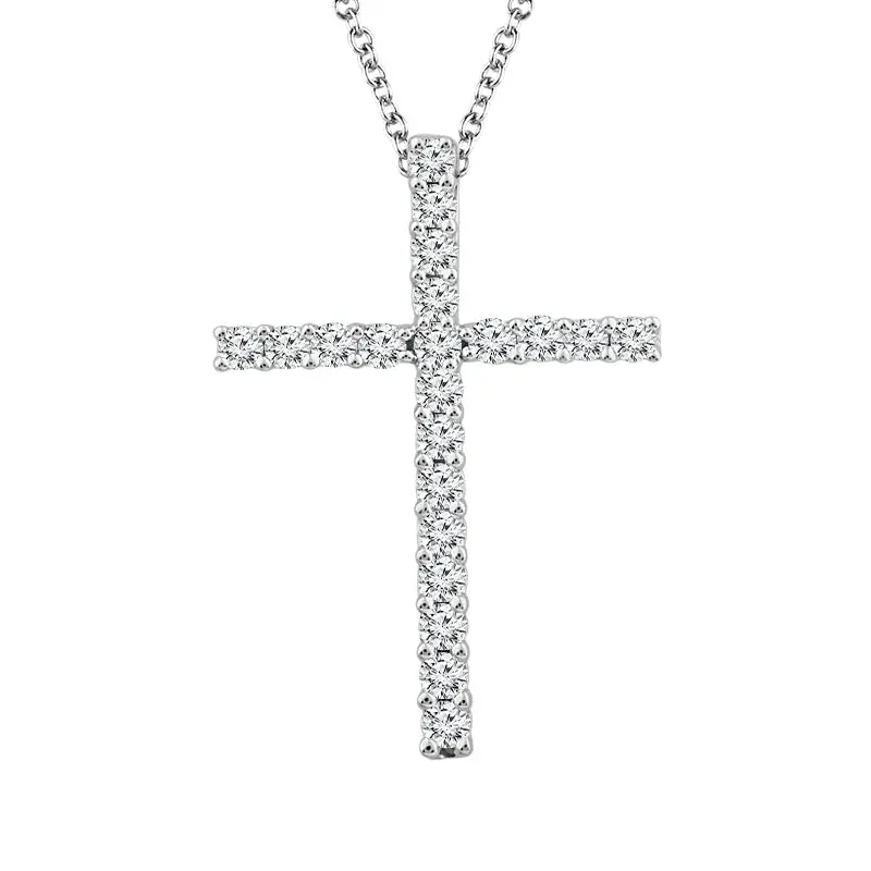 14K White Gold Cross Pendant Featuring 1.00 Carat Total Weight Diamonds 1
