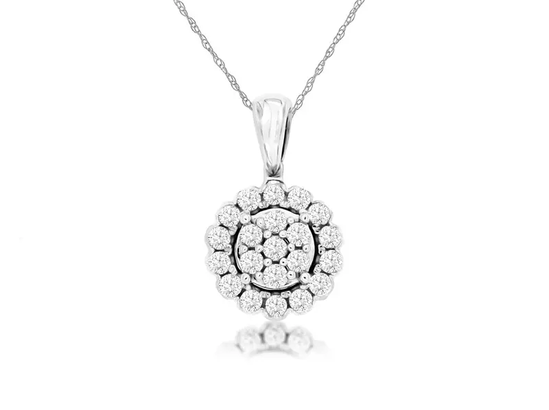 14K White Gold Diamond Cluster Pendant – 0.34 Carat Total Weight 1