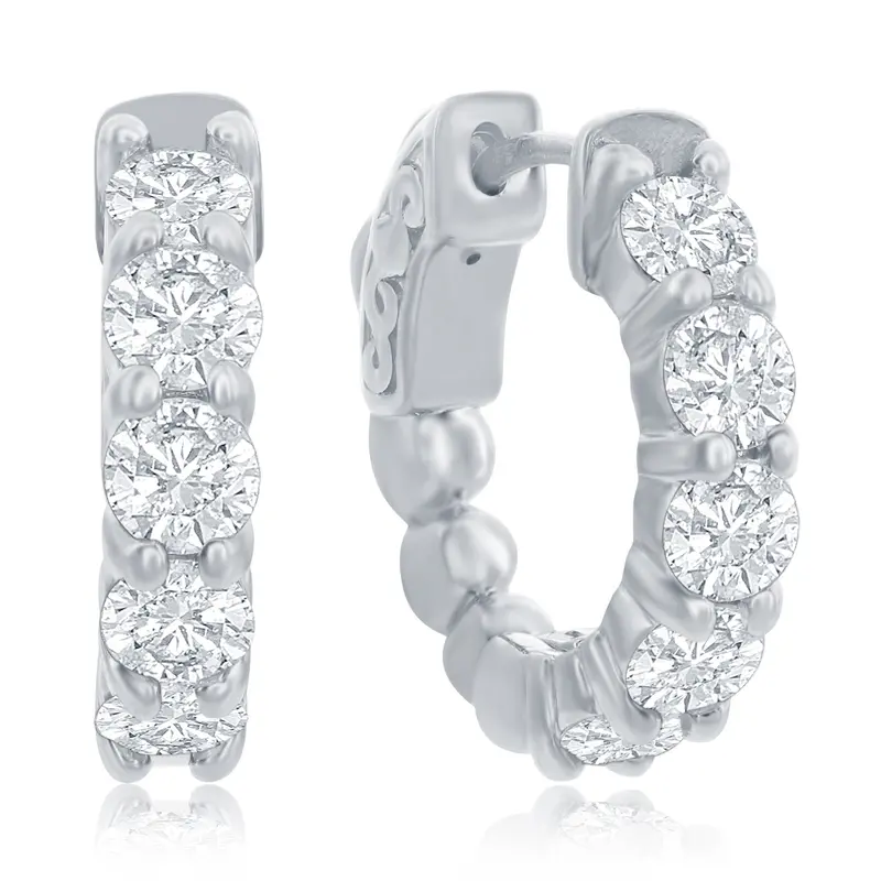 14K White Gold Diamond Huggie Hoops – 1.47Ctw 1
