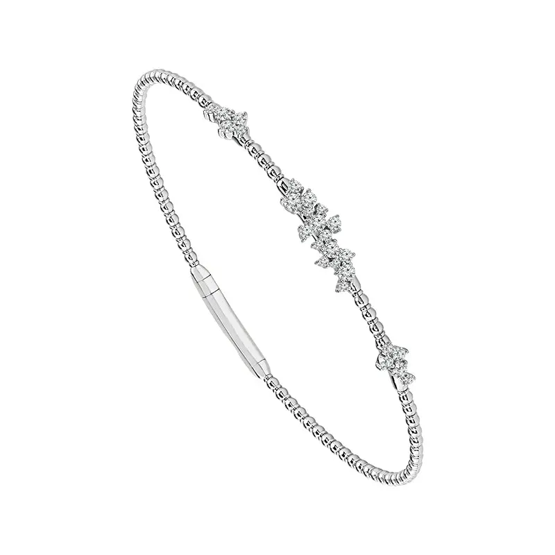 14K White Gold Flexible Diamond Bangle Bracelet (0.375 Ctw) 1