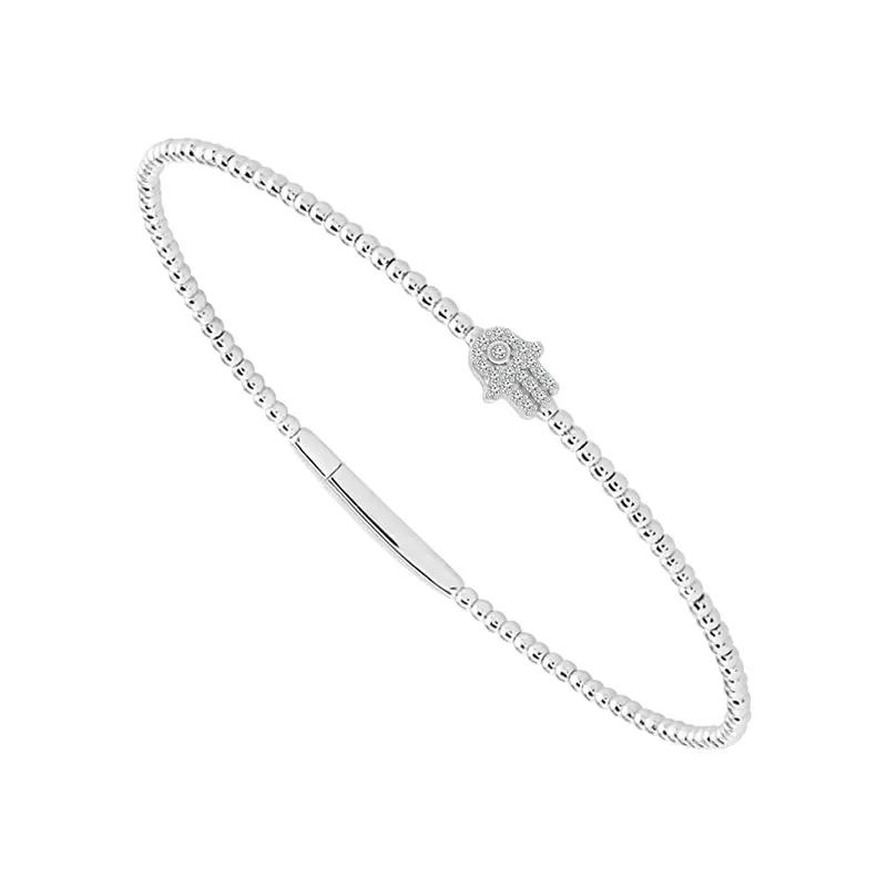 14K White Gold Hamsa Symbol Flexible Diamond Bangle 1