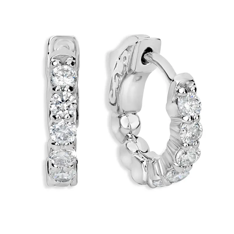 14K White Gold Huggie Hoop Earrings – 1.00 Carat Diamond Accent 1