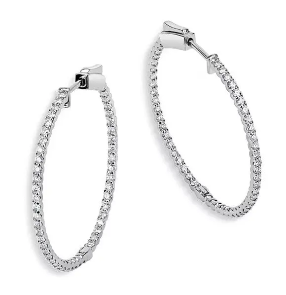 14K White Gold Inside-Out Diamond Hoop Earrings – 1.00Ctw 1