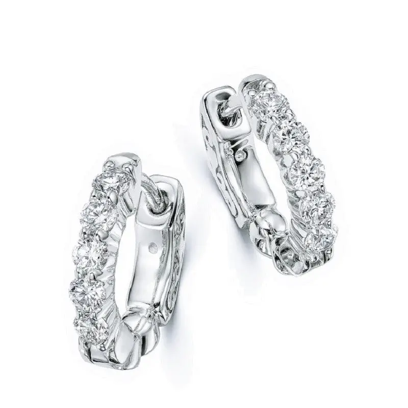 14K White Gold Mini Huggie Hoops – 0.50 Carat Diamond Accent 1