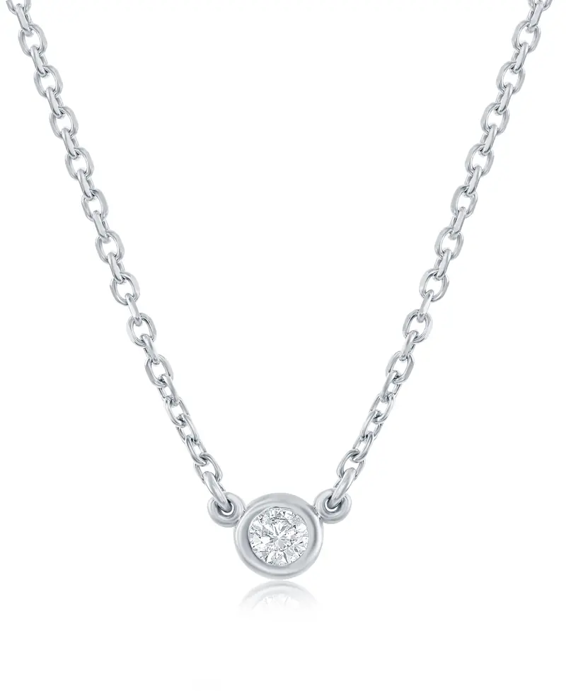 14K White Gold Mini Solitaire Diamond Necklace – 0.05 Carat, G Color, Si1 Clarity, 18" Chain 1