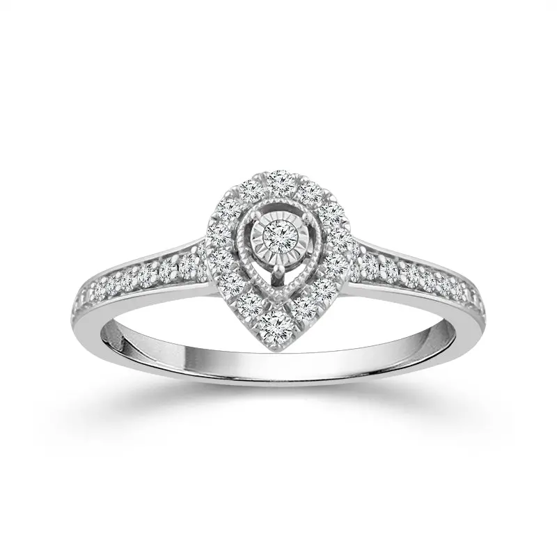 14K White Gold Pear Halo Engagement Ring – 0.25 Ct Total Diamond Weight 1