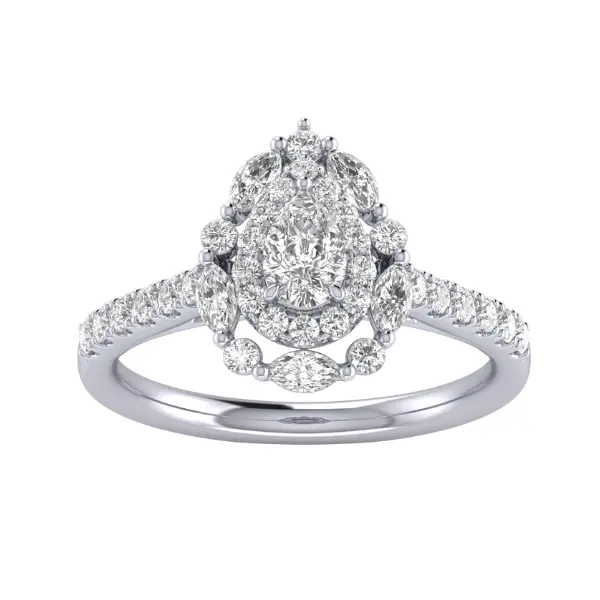 14K White Gold Pear Shape Halo Engagement Ring With Lab-Grown Diamonds – 1.33 Ctw 1
