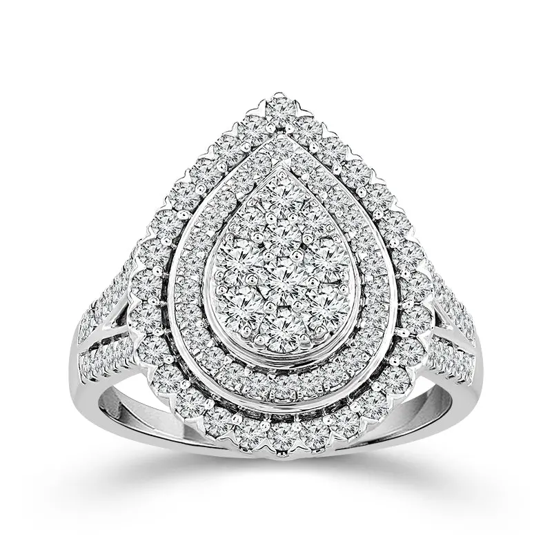 14K White Gold Pear-Shaped Diamond Engagement Ring – 1 Ct Center With Double Halo 1