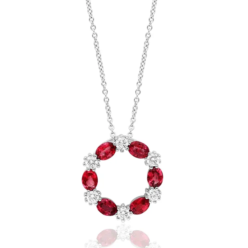 14K White Gold Ruby And Diamond Wreath Necklace With Adjustable Length 1