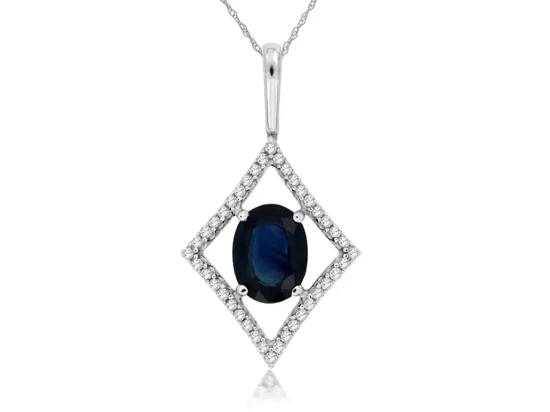 14K White Gold Sapphire And Diamond Pendant (1.55Ctw) 1