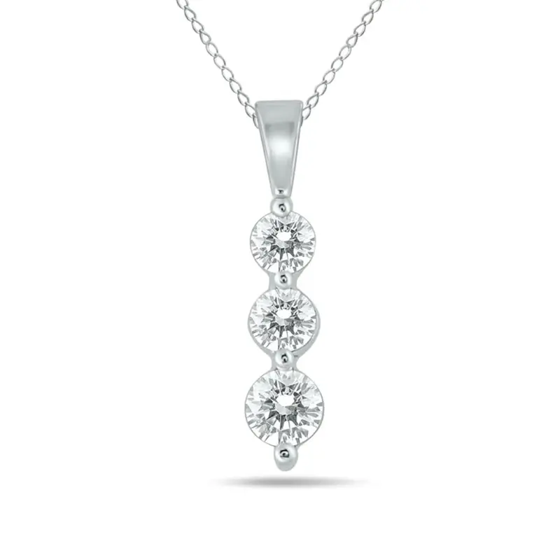 14K White Gold Three-Stone Diamond Pendant Necklace – 1/4 Carat, G-H Color, Si1-Si2 Clarity, 18-Inch Chain 1