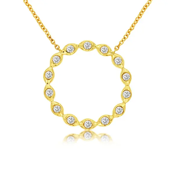 14K Yellow Gold Circle Diamond Pendant – 1/4 Carat Total Weight 1