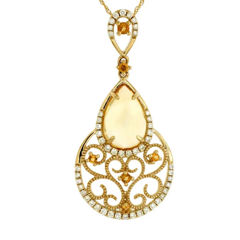 14K Yellow Gold Citrine And Diamond Pendant (2.5Ctw) 1