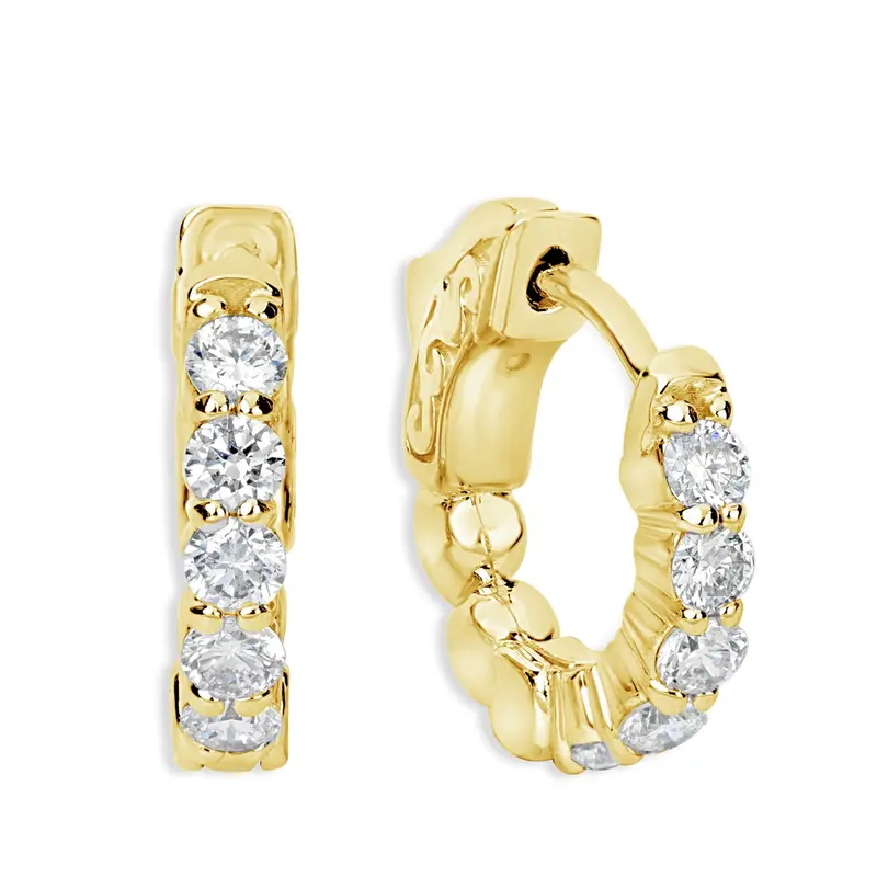 14K Yellow Gold Diamond Huggie Hoop Earrings – 1 Carat Total Weight 1
