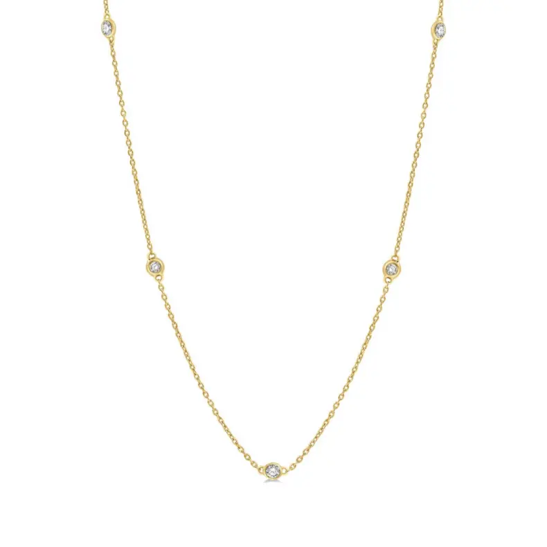 14K Yellow Gold Diamond Necklace – 1/2 Ctw Round Brilliant Cut 1