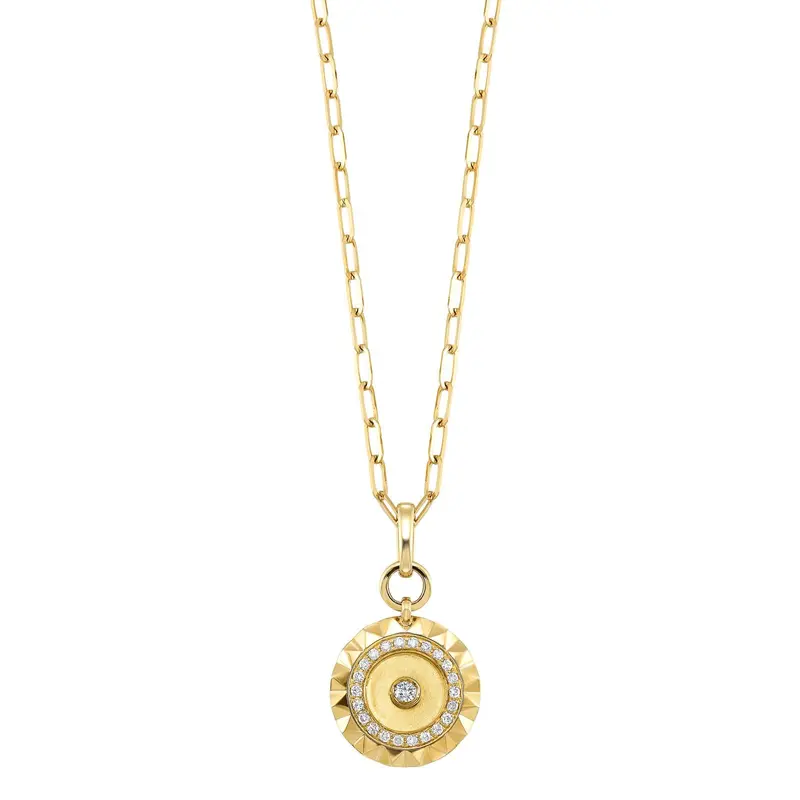 14K Yellow Gold Disc Paperclip Necklace – 1/3 Ct Tw Diamond Accent 1