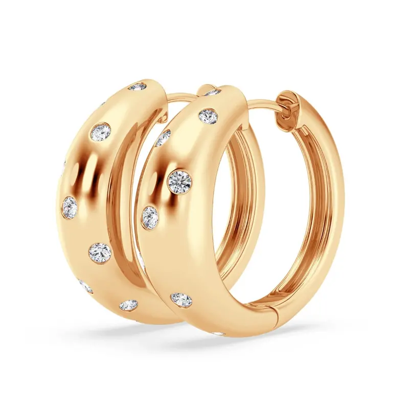 14K Yellow Gold Domed Diamond Hoop Earrings – 0.375 Carat Total Weight 1