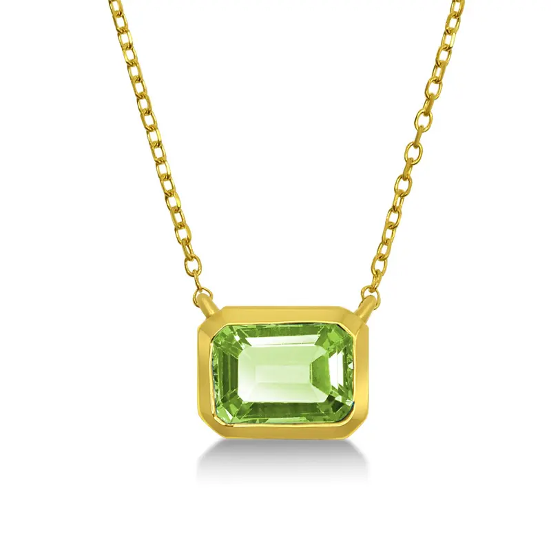 14K Yellow Gold Emerald-Cut Peridot Pendant 1