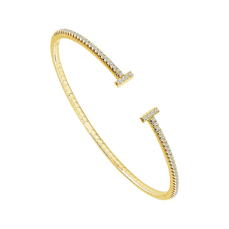 14K Yellow Gold Flexible Diamond Bangle Bracelet – 0.5 Carat Total Weight 1