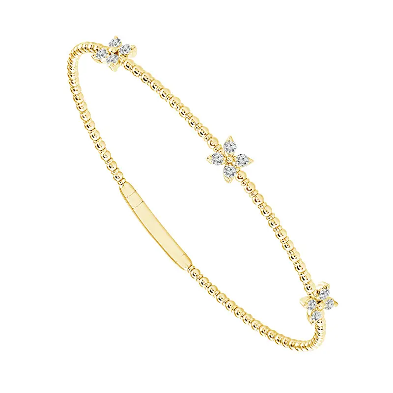 14K Yellow Gold Floral Diamond Bangle Bracelet (0.33 Ctw) 1