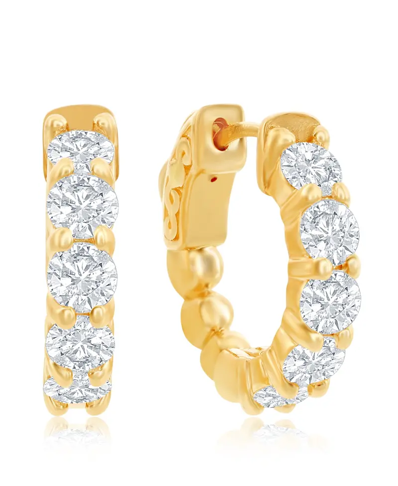 14K Yellow Gold Huggie Hoop Earrings – 1.50 Carat Diamond Accent 1