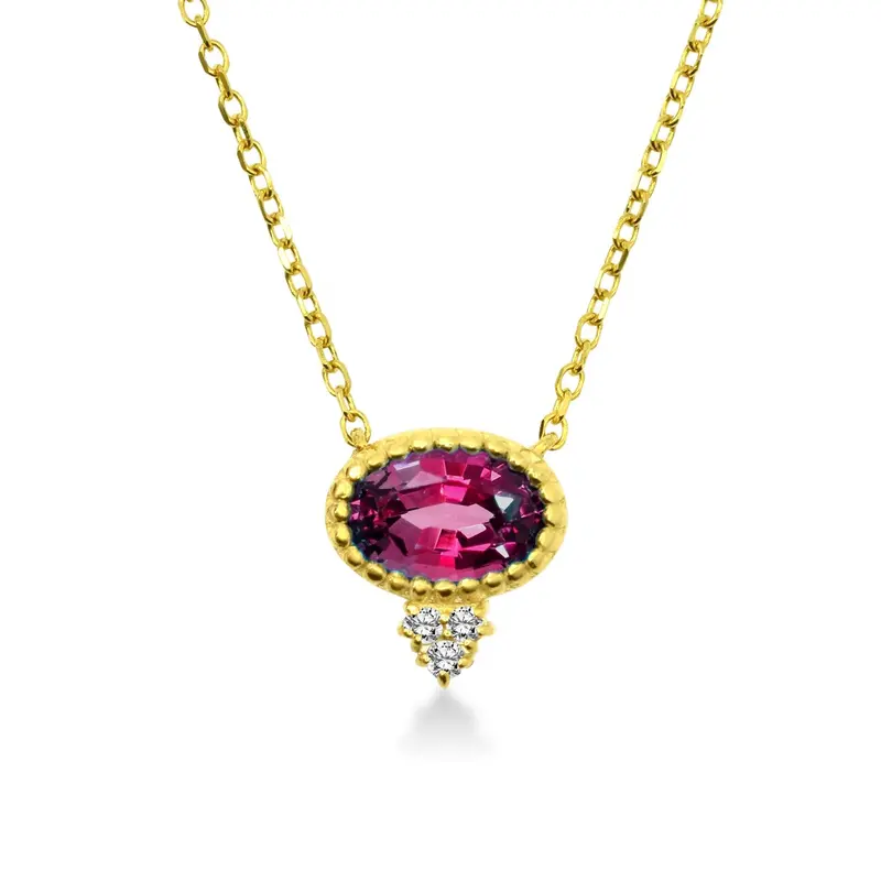 14K Yellow Gold Oval Rhodolite Pendant With Diamond Accents 1
