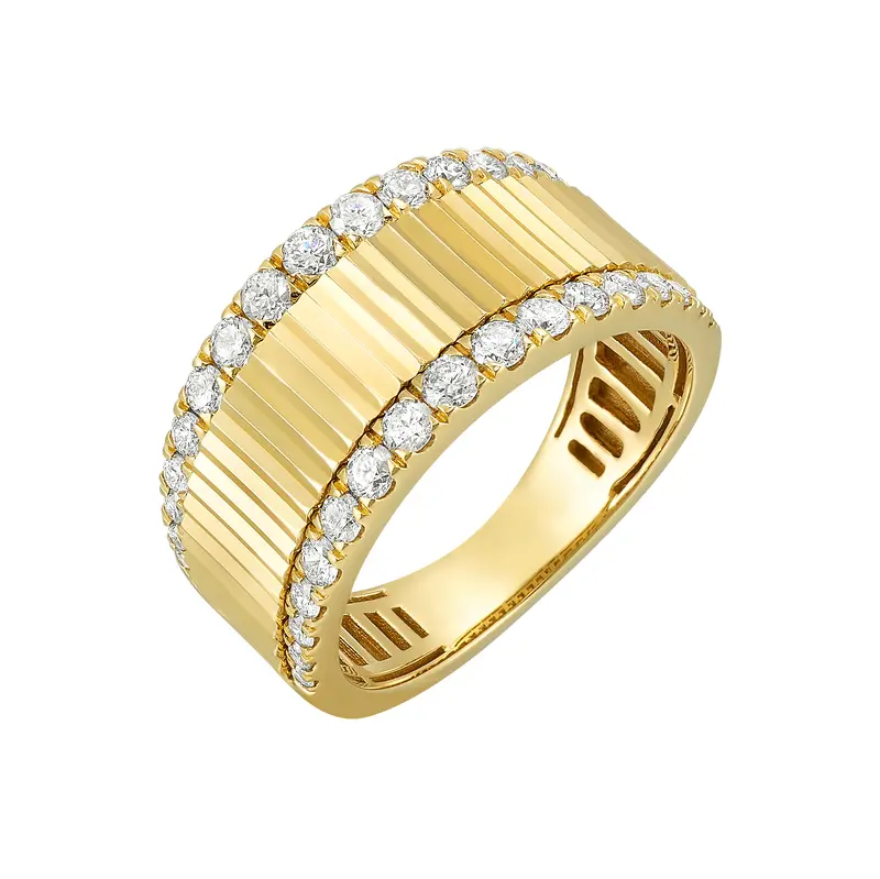 14K Yellow Gold Ridged Diamond Fashion Band – 0.625 Ct 1